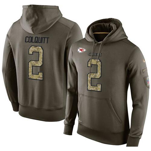 NFL Men's Nike Kansas City Chiefs #2 Dustin Colquitt Stitched Green Olive Salute To Service KO Performance Hoodie